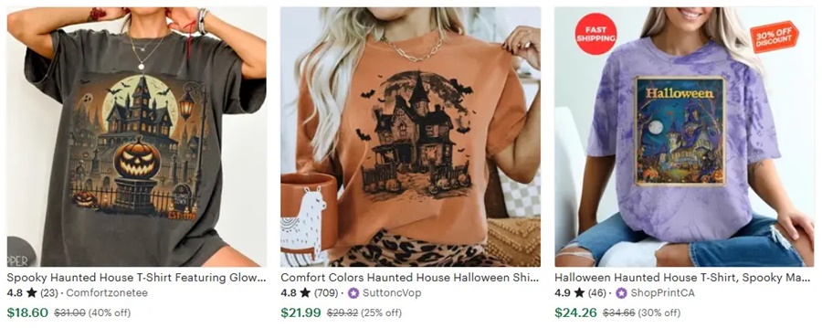 t恤定制萬(wàn)圣節(jié)元素鬼屋城堡